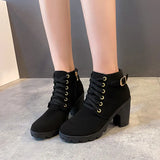 Round Head With Martin Boots French Retro And Ankle Short Boots Thick Background Anti-Slip Side Zipper Women's
