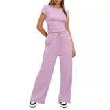 Suit Folding 2025 New Solid Short-Sleeved Top High-Rise Broad Leg Pants
