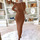 Women's Cable Knit Long Sweater Dress Crewneck Long Sleeve Solid Ribbed Bodycon Sweater Pullover Midi Jumper