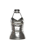 Women's Off Shoulder Silver Laser Crop Top Y2k Tank Top Vintage Streetwear Sexy Harajuku Halter Neck Camisole Tube Top