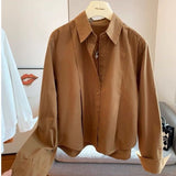Cotton Short Loose Shirt Women 2025 Spring Dress New Casual Long-Sleeved Small Orange Shirt