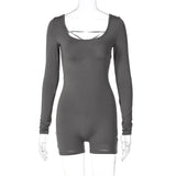Zingj Women's Spring And Summer Long Sleeve U Collar Tie Hollow Out Open Back Tight Sports Yoga