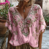 3D Printed Autumn Temperament Elegant New Imitation Of The Shoulder Short-Sleeved Top