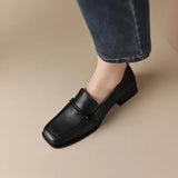 Brown Thick Heel Small Leather Shoes Women 2025 Spring New Temperament Retro Style Side In The Heel Women Single