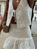 Metal Sequins Sleeveless Lace Up Top Sets Women Chic Ruffles Mini Skirt Suits Summer Female High Street Holiday Outifts 211-1-Outfit