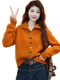 Goods Color Single Row Buckle Long-Sleeved Top Women Soft Glutinous Comfortable Warm Autumn And Winter Thin Thick Sweater