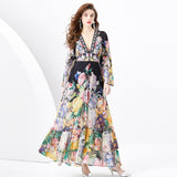 Retro Court Style Dress Female Design Horn Sleeves Long Chiffon Leaf-Side