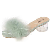 New Slippers Women's Hairy Cool Drag Crystal Coarse Summer Fashion Wear Half-Dragging Women's