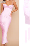 Women Maxi Bodycon Dress 2023 New Arrivals Lined Pink Spaghetti Strap Dress Sexy Celebrity Club Night Party