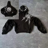 New Retro Hop Skull Before And Rear Printing Hoodie Men's High Street Autumn And Winter Coat