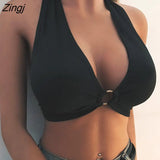Women Sexy Halter Bandage Crop Tops Wrap Deep V Neck Cut Out Active Bustier Bra Cami Camisole