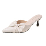 Elegant Wind Pointed Head Shallow Bow Thin Heel Show Thin Head Half Slippers Female Outside Wear Fashion Temperament Half