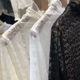 Zingj Soft Very Special Letter Lace Shirt Sexy Perspective Mesh Gauze Spring 2024 New Long-Sleeved T-Shirt
