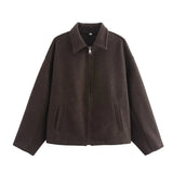 Women's Explosion Vintage Brown Zipper Long Sleeve Short