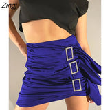 Sexy Diamonds Shiny Pleated Women Skirts Purple High Waist Mini Skirts Female Autumn Skinny Elegant Party Clubwear