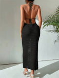 And Summer New Body Repair Neck Tie Bare Back Knitted Sweater
