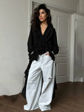 Temperament Niche Lotus Side V-Neck Irregular Drag-And-Drag Chiffon Sleeve