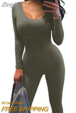 Women Yoga Jumpsuits Workout Ribbed Square Neck Long Sleeve Bodycon Rompers Sport Jumpsuits Skinny