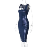 Blue Sequin Bodycon Sleeveless Square Neck Mini Dress- Outfit