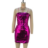 Zingj Women's Autumn 2024 New Metal Color PU Leather Tight Chest Wrapped Hip Short Skirt Set Women's Two-Piece
