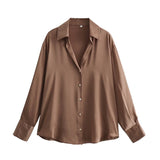 Women's Multi-Color Silk-Sense Silk-Sense Long-Sleeved Shirt Top Women