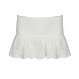 Romantic Atmosphere Full Of This White Splicing Short Skirt Folded High Waist Design Super Waist Fine Lace