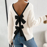And Winter New Sweater Women's Fashion Back Bow Decorated Round Collar Knitted