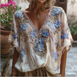 3D Printed Autumn Temperament Elegant New Imitation Of The Shoulder Short-Sleeved Top