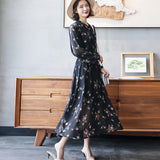 Chiffon Dress Spring And Autumn Dress 2025 New Female Waists Show Thin Temperament Long Sleeves And Rolls Of The Long-Folded Long