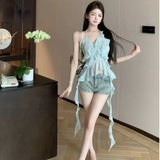 Sales Of 100,000] Lote Leaf Hanging Neck Sling Small Vest Girl Body Irregular Pure Desire Short Coat