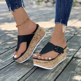 New Large-Size Clip Toe Solid-Color Thick-Bottomed Slippers Slope With Women's Buckle Mouth