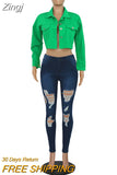 Streetwear Denim Cropped Jacket Female Gothic Button Ripped Cowboy Bomber Coat Harajuku Vintage SolidLong Sleeve