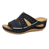 Women's Slope And Sewing Sandals Fish Mouth Thick Soles Hollow Large Size Shoes Embroidered Cool