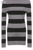 Y2K Vintage Fashion Stripe Bodycon Autumn Women's Dress Knit 90s Aesthetic Elegant Sweater Dresses Club Basic