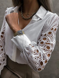 Sexy Lace Hollow Out Women Blouse Streetwear 2023 Autumn Black Button Up Shirts Green Top Long Sleeve Mesh Design