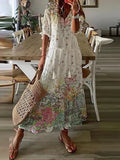 Solid Ruffles Pleated Long Party Dress Women Short Sleeve Loose Casual Dress2025 Autumn V Neck Tassel Hollow Out Dresses 211-1-Outfit