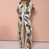 Women's Clothing Printing Color Loose Waist Pocket Broad Legs Casual Fashion Set Women's Two