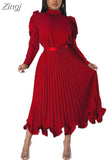 Women Sets Two Piece Set O-Neck Long Lantern Sleeve Top And Elegant Pleated Long Skirt High Streetwear Casual Beach