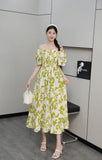 2025 New French Holiday Collar Shoulder Short Sleeves To Show Thin Flowers Long Orange Truss