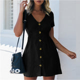Street Hipster Solid Color V-neck Slim-fit Button High Waist