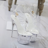 Zingj 34-43 Ultra High Heel Fishmouth Silver Heel Cross Strap Sandals Nightclub Sexy