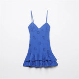 New Women's V Collar High Waist Splicing In The Long Sling Dress Women's