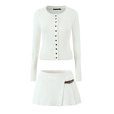 Suit Women 2025 Autumn Temperament Hottie Knitted Cardigan + High-Waist Leather Buckle Hundred-Fold