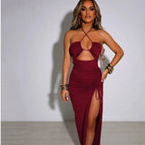 Zingj Sexy Hot Girl High Slit Wrinkle Hang Neck Type Temperament Show Chest