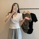 Zingj V-Neck Short-Sleeved T-Shirt Women 2024 Summer New Design Sense Slim Slim Short Students Slim Jacket