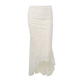 Zingj Women's Fall 2023 New Sexy Pleated Strap Top French Style Lace Skirt