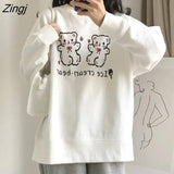 Women Lovely Cartoon Simple Soft Loose O-neck Schoolgirls Kawaii Clothes Daily Casual All-match Popular Femme