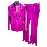 And Winter 2025 New Women's Professional Fashion A Buckle Gold Velvet Suit Jacket + Horn Pants Set Two