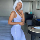 Ribbed Knitted V Neck Black Long Dress Women Sleeveless Slim Party Club Elegant Female Bodycon Midi Dress Streetwear