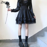 Goth Lolita Dress Women Autumn Elegant Square Collar Puff Sleeve Midi Dress Sweet Kawaii A-line Party Vestidos De
